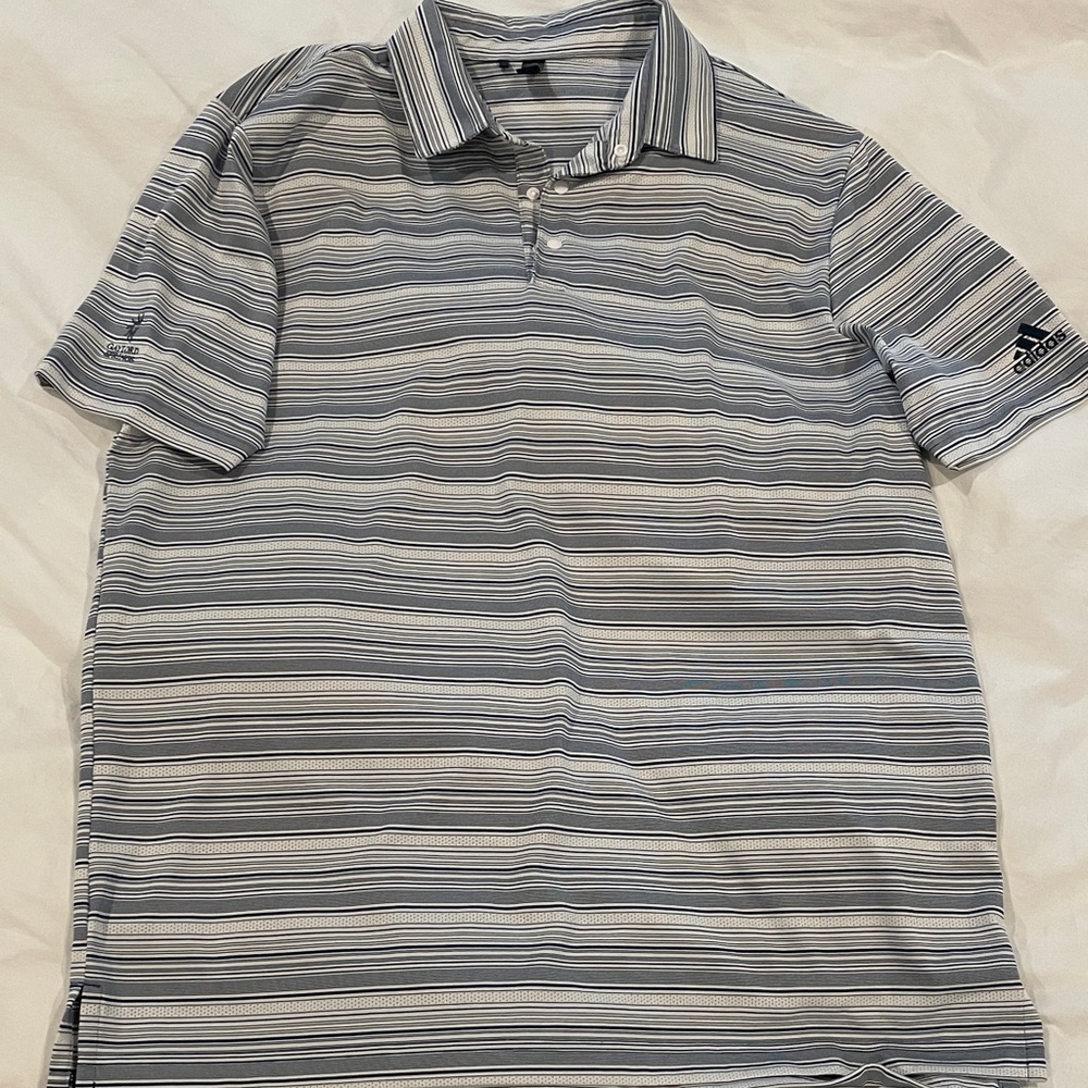 Adidas Men's Polo Shirt - Blue and White Stripes
